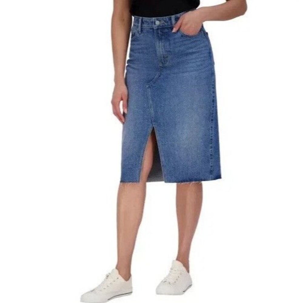 NWT Lucky Brand Women's Midi Denim Skirt | Joyous Shouts ( Blue)
